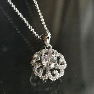 New  Sterling Silver CZ English Rose pendant necklace